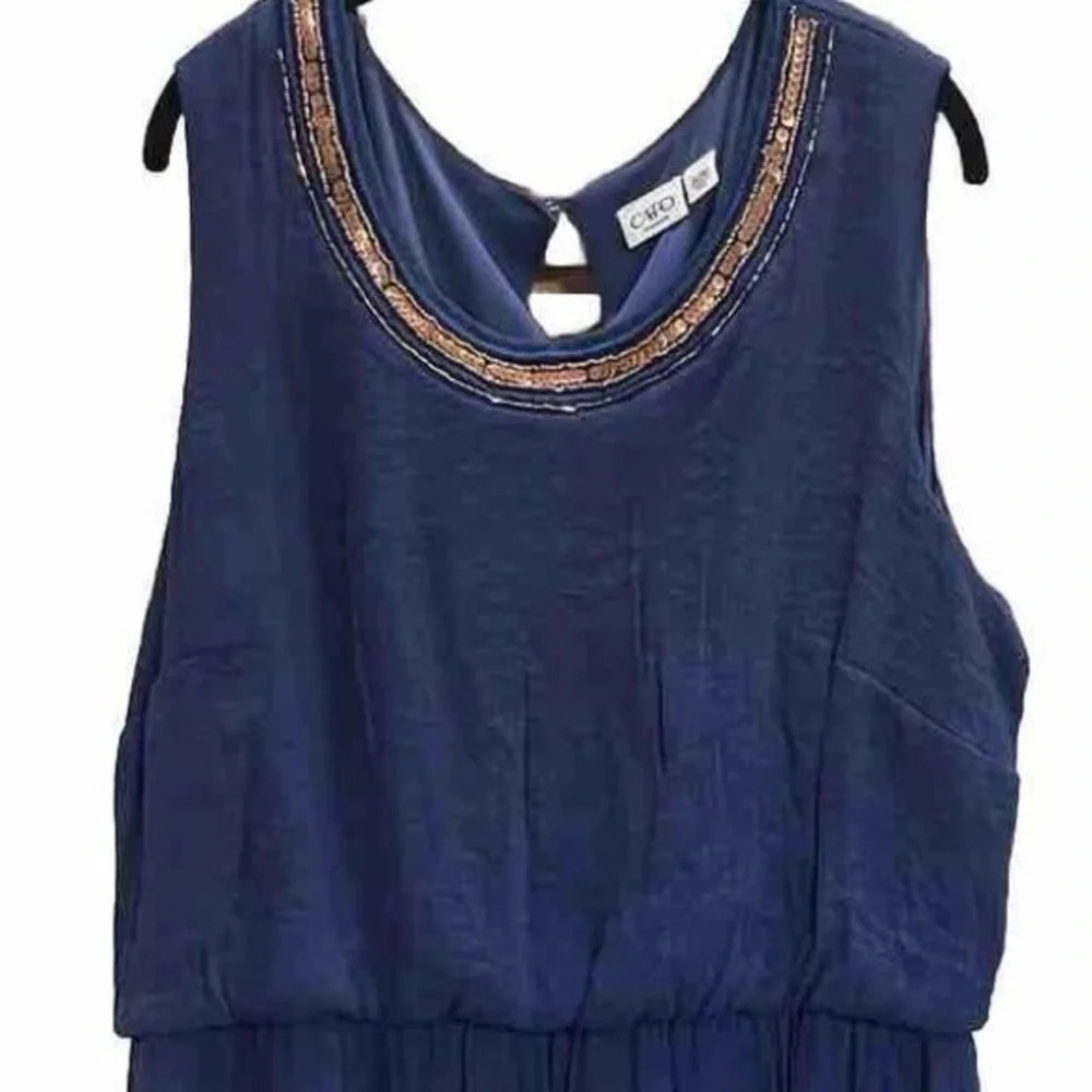 NWT Cato Plus Size 26/28 Navy Blue Dress Gold Copper beaded neckline elastic